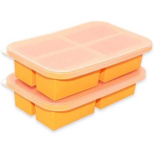 Bangp 1-Cup Silicone Freezer Trays with Lid,2 Pack,Easy-Release Silicone Freezing Tray for Soup Ice Cubes,Soup Freezer Molds,Freeze & Store Broth,Sauce,Leftovers - Makes 8 Perfect 1 Cup Portions