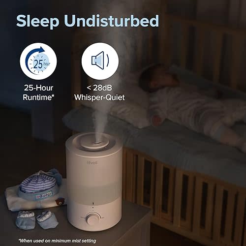LEVOIT Humidifiers for Bedroom, Quiet (3L Water Tank) Cool Mist Top Fill Essential Oil Diffuser with 25Watt for Home Large Room, 360° Nozzle, Rapid Ultrasonic Humidification for Baby Nursery and Plant