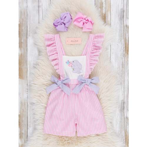 6-12 months Pink Pinstriped Bunny Ruffle Jumpsuit