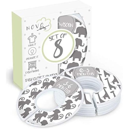 Baby Closet Size Dividers | Set of 8 | Nursery Clothes Organization Sized from Newborn | 1-24 Months to Toddler | Perfect for Baby Shower (Unisex - Animals)