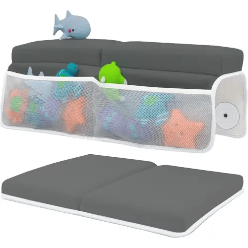 Baby Bath Kneeler and Elbow Rest Pad Set - Baby Bath Support for Knees and Elbows - Bath Kneeler Pad with Memory Foam and Bath Toy Organizer - Bath Kneeling Pad for Bathing Baby - Dark Grey