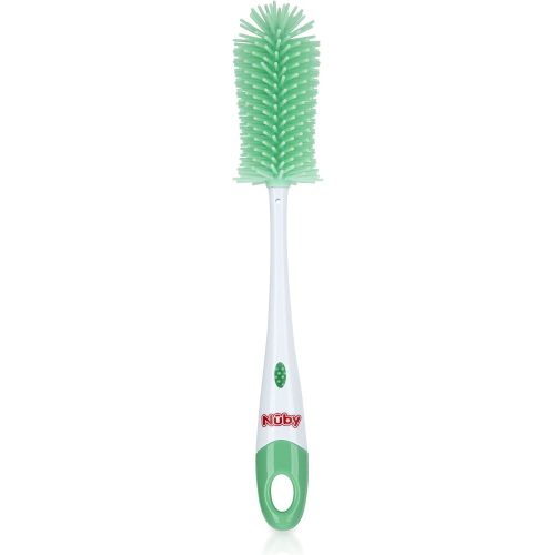 Nuby Soft Non-Scratch Silicone Bristle Bottle & Nipple Brush with Looped Handle, Aqua