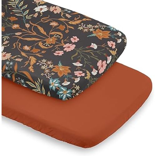 Sweet Jojo Designs Boho Wildflower Vintage Floral Girl Baby Bassinet Sheets Fitted Sheet Set Infant Newborn Nursery Oval Rectangle Hourglass Mattress 2p Orange and Bohemian Farmhouse Daisy Botanical