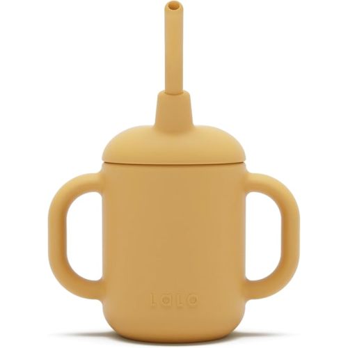Lalo Little Cup, Non-Toxic Silicone Straw Cup with Handles - Baby and Toddler Sippy Cup - Mini Cup and Straw Training System, 4oz, Honey