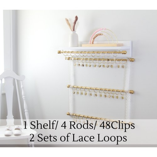 Headband Holder, Bow Holder, Shelf Bundle, Cascading 2, 3, or 4 Rod Holder with Lace or Macramé, Girl Nursery Decor, Baby Shower Gift