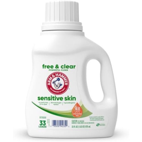 ARM & HAMMER Sensitive Skin Free & Clear, 33 Loads Liquid Laundry Detergent, 33 Fl oz