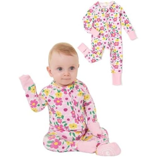 PATPAT Organic Cotton Baby Footie Pajamas with Two-Way Zipper & Fold-Over Mittens, Soft Stretchy Romper for Newborn Boy Girl