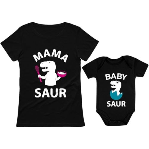 Tstars Mama & Baby Saur Gift for New Moms Mothers Day Mom and Daughter Son Matching Outfits Mom Shirt & Baby Bodysuit Set