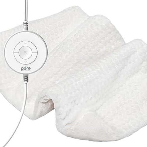 Pure Enrichment PureRadiance Luxury Heating Pad for Cramps, Back, Neck, & Shoulder Pain Relief, Patented Design, Soft Faux Fur & Micromink, 6 Heat Settings, Machine Washable, 12”x24”(Cloud)