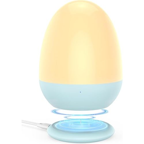 JolyWell Night Lights for Kids with Stable Charging Pad, Touch Control&Timer Setting, ABS+PC Baby Egg Lamp for Breastfeeding,Blue