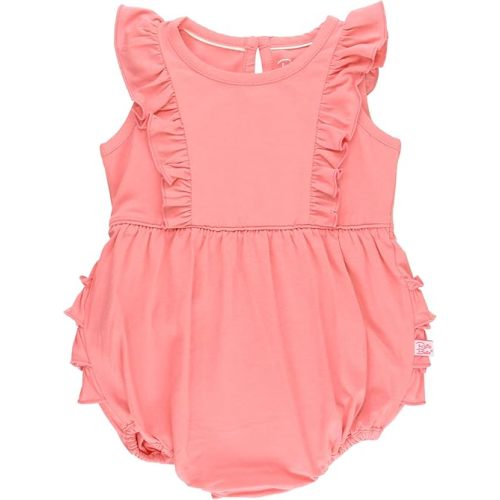 RuffleButts® Baby/Toddler Girls Light Wash Denim Bow-Front Bubble Romper
