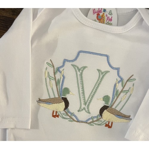 Gown Set, Embroidered Monogram Mallard Ducks Going Home Outfit, Boys/Unisex Layette Gown, Baby Girls Duck Bloomers, Duck Lovers Baby Shower