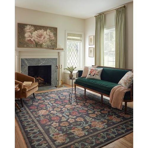Loloi Rifle Paper Co. Rosa Collection RSA-01 Black 7'-6" x 9'-6" Area Rug
