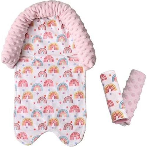 Car Seat Head Support Infant & Strap Covers, Infant Car Seat Insert for Newborn, Soft Minky Dot Baby Car Seat Cushion for Strollers, Swings, Bouncers