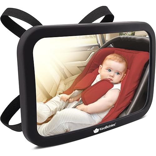 Large Shatterproof Baby Car Mirror - Safety Baby Car Seat Mirror - Baby Car Mirror for Back Seat Rear Facing Infant - Carseat Mirrors - Fully Assembled Baby Mirror For Car (Matte Black)