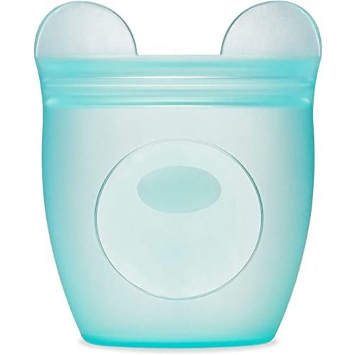 Zip Top Reusable 100% Silicone Baby + Kid Snack Containers - The only containers that stand up, stay open and zip shut! No Lids! Made in the USA - Teal Bear