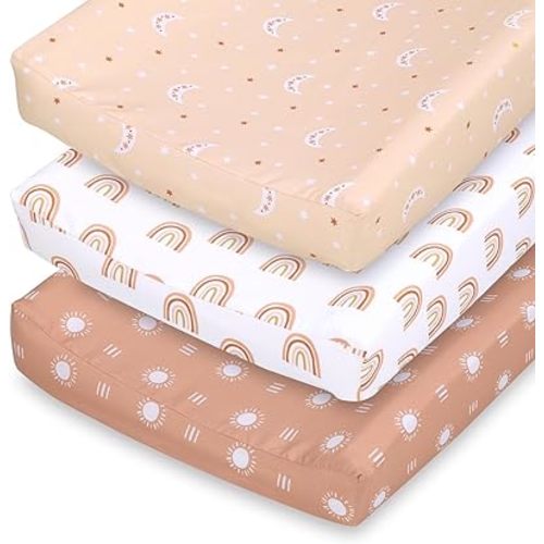 The Peanutshell Baby Girl or Boy Changing Pad Covers Set of 3 - Ultra Soft Pad Cover - Fits Standard Changing Table Pads, Durable, Machine Washable Sheets - Boho Rainbow