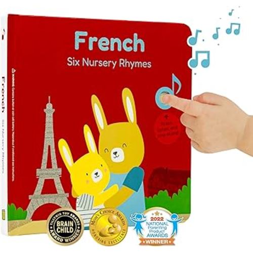 Cali's Books French Nursery Rhymes Sound Book for toddlers 1-3. Bilingual Books for 1 year old French Baby Book