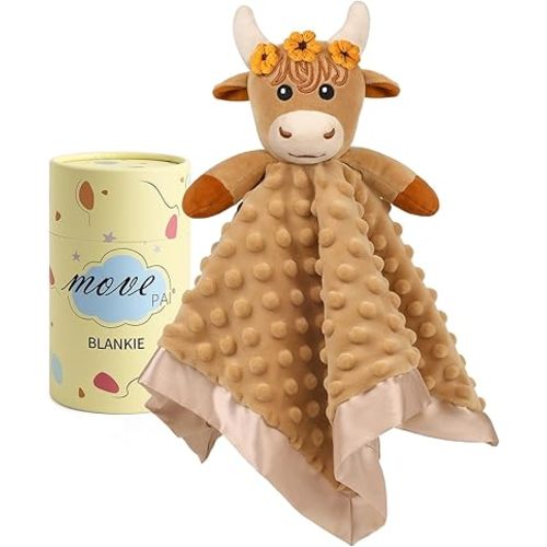 Loveys for Babies, Soft Baby Security Blanket Lovies for Babies, Stuffed Animals Blankie for Newborn Infant with Baby Snuggle Toy, Gilrs Gifts Highland Cow Security Blanket 16 Inch