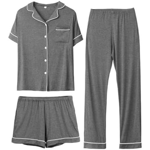 Rnxrbb 3 PCS Women Maternity Pajamas Set Nursing Postpartum Breastfeeding Pjs Sleepwear Lounger Clothes Button Down