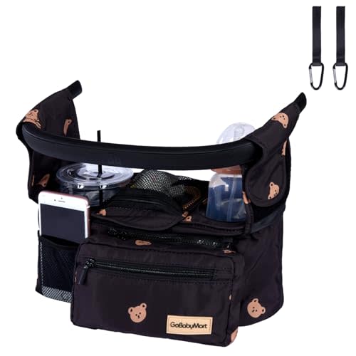GOBABYMART Universal Stroller Organizer with Cup Holders, Detachable Wristlet | Fits All Strollers | Stroller Diaper Bag Organizer with Phone Pocket, Insulated Bottle Holder & Storage Compartments