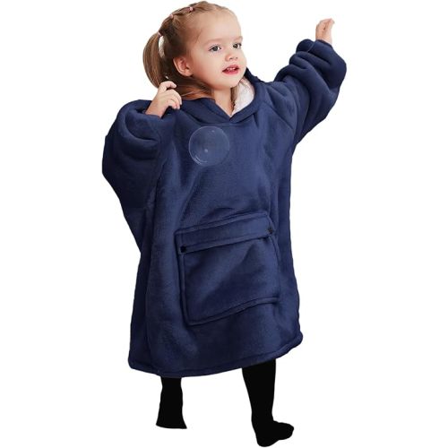 KFUBUO Wearable Blanket Hoodie for Kids Toddlers Sherpa Blanket Sweatshirt With Pocket Cute Hoodies 2-6 Year Old Girl Boy Birthday Gifts Navy