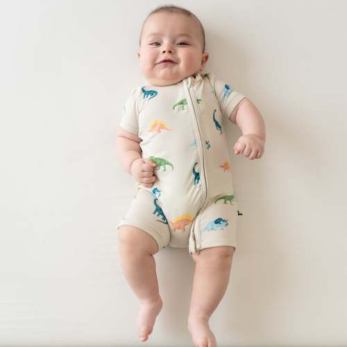Zippered Shortall Romper in Ecru Roar