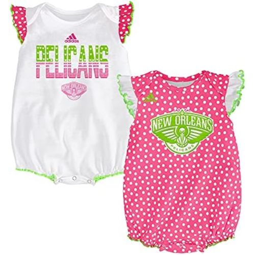 Outerstuff NBA Newborn Girls (0M-9M) New Orleans Pelicans Pink Polka Fan 2 Pack Creeper Set