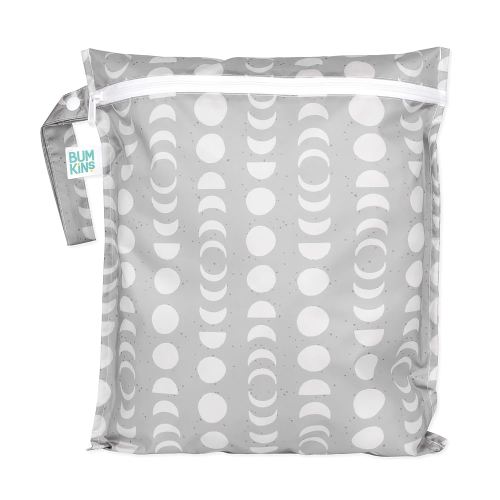 Bumkins Waterproof Wet Bag for Baby, Travel, Swim Suit, Cloth Diapers, Pump Parts, Pool, Beach, Gym Clothes, Toiletry, Hook to Stroller, Daycare, Zipper Reusable Wetdry Packing Pouch, Lunar Gray