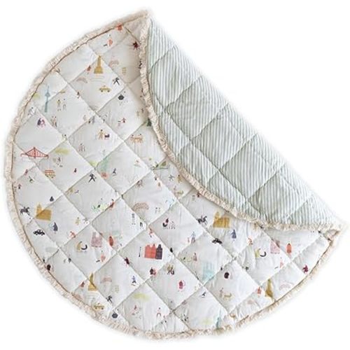 Pehr Baby Play Mat, Explore The World | Ultra-Soft Quilted 100% Cotton Exterior with Plush Polyester Fiberfill | 40" Diameter