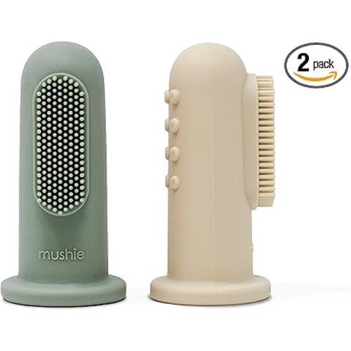 mushie Baby Finger Toothbrush (Cambridge Blue/Shifting Sand) 2-Pack