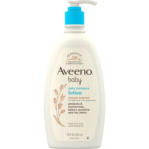 Aveeno Baby Daily Moisture Moisturizing Lotion for Delicate Skin with Natural Colloidal Oatmeal & Dimethicone, Hypoallergenic, Fragrance-, Phthalate- & Paraben-Free, 18 fl. oz (Package May Vary)