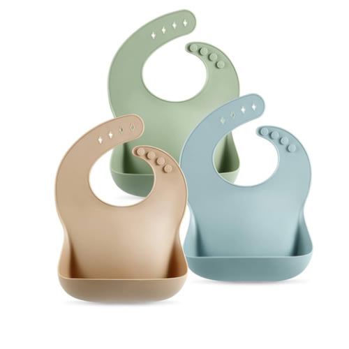 PandaEar Set of 3 Silicone Baby Bibs Waterproof, Soft, Unisex, 10-72 Months (Brown/Blue/Green)