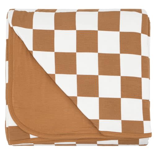 Little Sleepies Cloud Blanket, Soft Viscose from Bamboo Toddler & Baby Blanket for Boys & Girls, Lightweight, Perfect for Hot Sleepers, 65" x 85", Oversized (Caramel Checks)