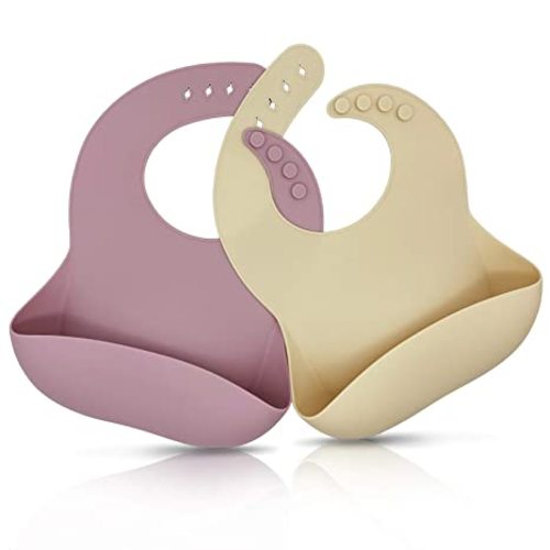 Moonkie Silicone Baby Bibs Set Of 2, BPA Free Waterproof Soft Durable Adjustable Silicone Bibs for Babies & Toddlers (Pale Mauve/Shifting Sand)