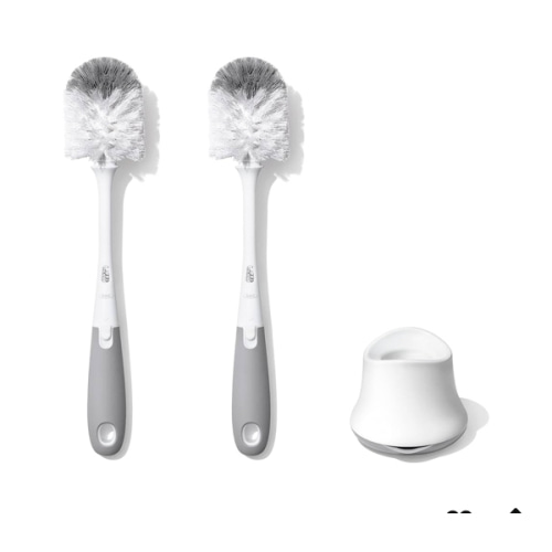 OXO Tot Bottle Brush with Nipple Cleaner and Stand – Gray, 2-Pack