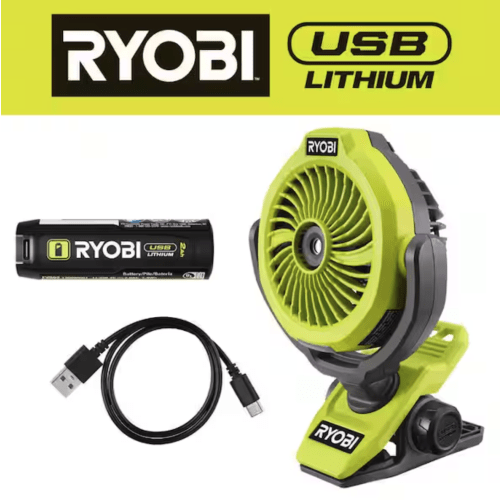 USB Lithium Cordless Ultrasonic Misting Clamp Fan Kit with USB Lithium 2Ah Battery and Charging Cable