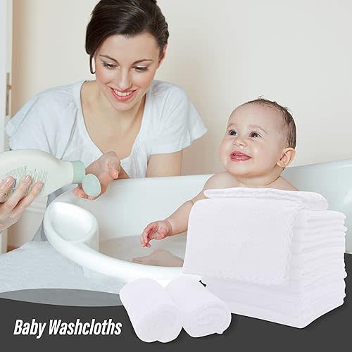 Sunny zzzZZ Ultra Soft 24 Pack Baby Washcloths - 10x10 Inches - Coral Fleece Extra Absorbent Wash Clothes for Babies, Infants and Toddlers - Sensitive Skin and Newborn - Ideal Baby - White