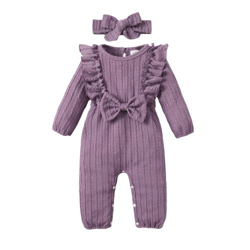 Younger Tree Baby Girl Romper Infant Fall Winter Clothes Ruffle Sweater Long Sleeve Bodysuit Jumpsuit and Headband for 3-6 Months