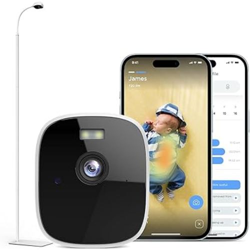 Maliton Smart Baby Monitor with Floor Stand, Baby Monitors with Camera and Audio, 2K Wi-Fi Video & Sound Camera, Sleep Cry Breathing Motion Tracker, 2-Way Audio, Night Vision AI Monitoring with App