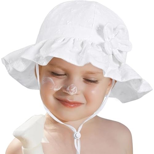 Baby Girl Wide Brim Bucket Hats with UPF 50+ Outdoor Adjustable Beach Hat with Sun Hat