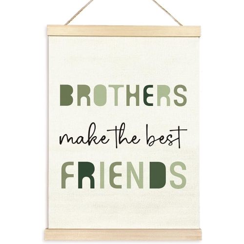 TAEDIN Nursery Brother Make The Best Friends Poster Hanger Frame, Blue Boys Quotes Wood Wooden Canvas Artwork Print, Toddler Boys Room Wall Decor Painting for Kids Play Room Bedroom Decor 12X16(green)