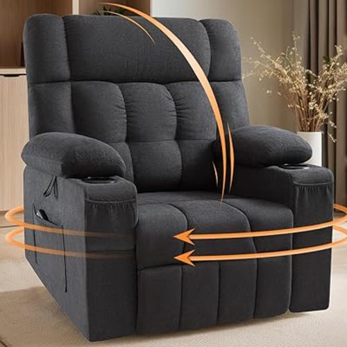 Jocisland Large Swivel Rocking Recliner Chair for Adults, Manual Glider Rocker Reclining with Cupholder & Side Pocket for Living Room Bedroom Nursery, Linen Gray