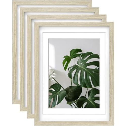 Egofine 12x16 Picture Frames Set of 4, Made of Solid Wood Covered by Plexiglass 9x12 and 11x14 with Mat or 12x16 without Mat, for Table Top Display and Wall Mounting Photo Frame Distressed Wood Grain