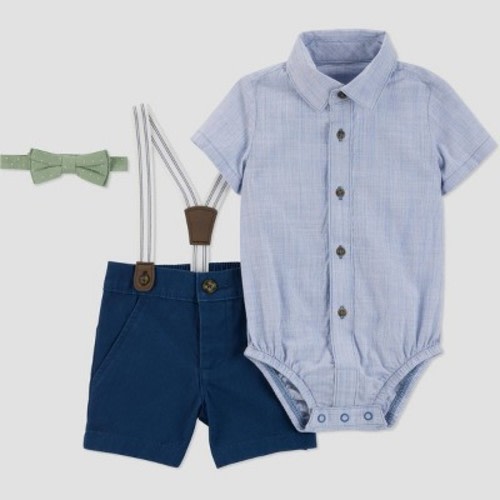Carter's Just One You®️ Baby Striped Suspender Top & Bottom Set - Blue Newborn: Cotton Bodysuit, Pull-On Shorts, Machine Washable