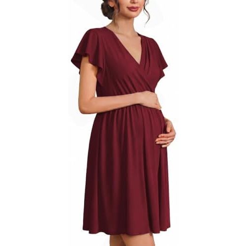 Ekouaer Cotton Labor and Delivery Gown for Hospital 3 in 1 Nursing Nightgown for Breastfeeding Short Sleeve Maternity Dress
