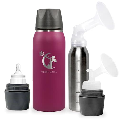 Breastmilk Chiller Reusable Storage Container by CERES CHILL | Cooler - Keeps Milk at Safe temperatures for 20+ Hours | Bottle Connects w/Major Pumps, 12 to 34oz (1 Chiller, Don’t Call Me “Hon” Plum)