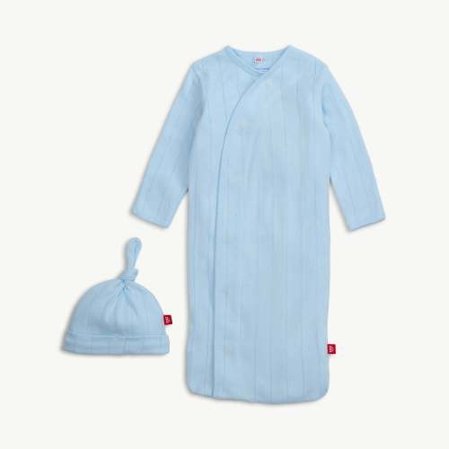 love lines blue organic cotton pointelle magnetic cozy sleeper gown + – Magnetic Me