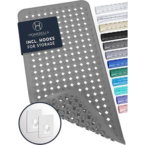 homerella® Bath Mat for Tub Non Slip Mold Resistant 35x16 - Shower Mat Non Slip Anti Mold - Bath Tub Mat Suction Cups incl. Hooks for Drying - Bathtub Mat Non Slip - ANI Slip Shower Mat Inside Tub