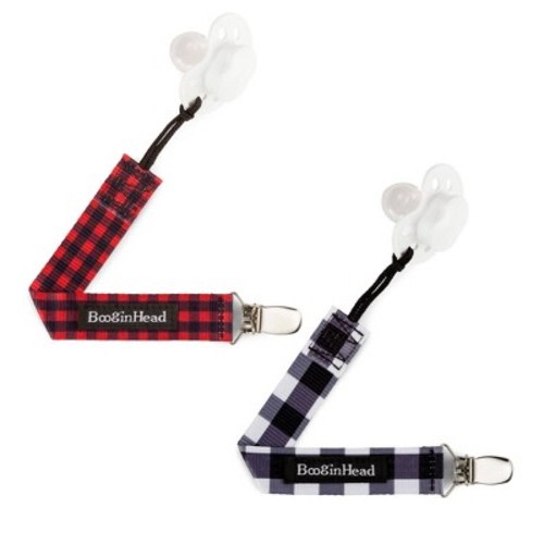 BooginHead 2pk PaciGrip Pacifier Clip Holder, Color: Buffalo Check
